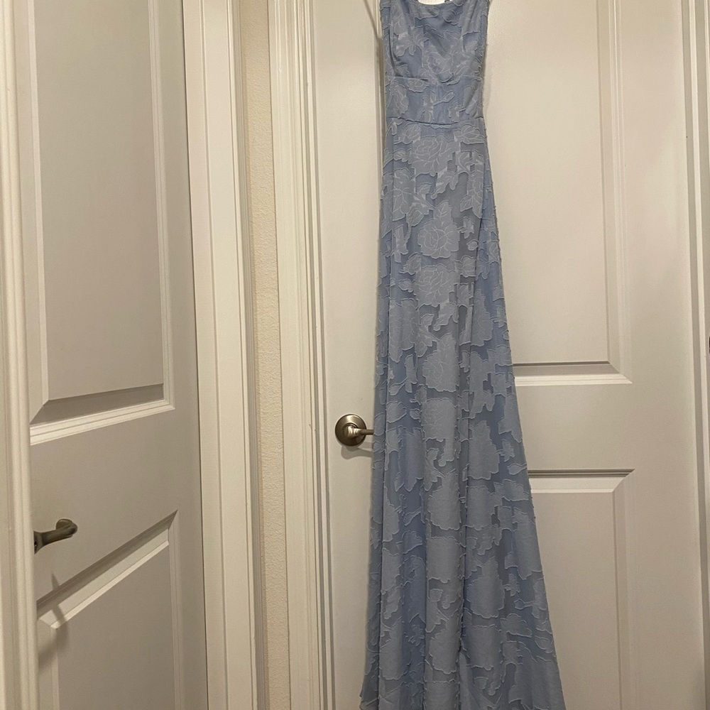 Lulu’s Light Blue Textured Spaghetti Strap Bridesmaid Dress - Picture 2 of 5